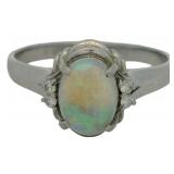 Platinum 1.14 ct Natural Opal & Diamond Ring