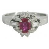 Platinum .58ct Natural Ruby & Diamond Ring