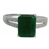 Step Cut 3.60 ct Natural Emerald & Diamond Ring