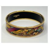 Hermes Enamel GM Gold Cloissone Bangle