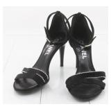 Chanel Black Satin Double Front Strap Heels