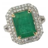 14k Gold 4.85 ct Natural Emerald & Diamond Ring