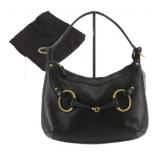 GUCCI Black Leather Horsebit Shoulder Bag