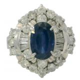 Platinum 3.46 ct Natural Sapphire & Diamond Ring