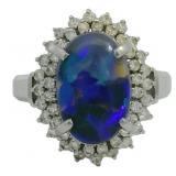 Platinum 3.93 ct Natural Black Opal & Diamond Ring