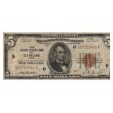 1929 Cleveland $5 Federal Reserve Bank Note