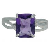 Emerald Cut 2.84ct Natural Amethyst & Diamond Ring