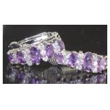 Genuine Amethyst & White Topaz Clip On Earrings