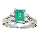 Platinum Natural Emerald & VS Diamond Ring