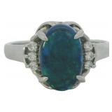 Platinum 1.65 ct Natural Black Opal & Diamond Ring