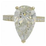 14k Gold 5.91 ct Pear Cut Lab Diamond Ring