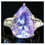 14kt Gold 9.67 ct GIA Tanzanite & Lab Diamond Ring