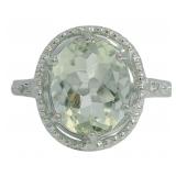 Oval 3.84 ct Green Amethyst & Diamond Ring