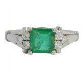 Platinum 4/5 ct Natural Emerald & Diamond Ring