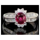 GIA Platinum 1.86 ct Oval Ruby & Diamond Ring
