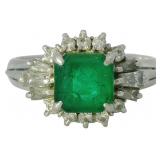 Platinum 1.37 ct Natural Emerald & Diamond Ring