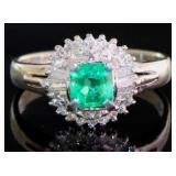 Platinum Natural Emerald & Diamond Ring