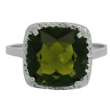 Cushion Cut 3.80 ct Peridot & Diamond Ring