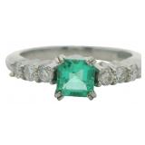 Platinum 4/5 ct Natural Emerald & Diamond Ring