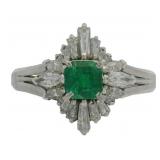 Platinum 1.14 ct Natural Emerald & Diamond Ring