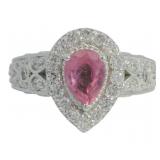 Pear Cut 2.25 ct Lab Pink Sapphire & Diamond Ring