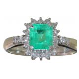 Platinum 1.47 ct Natural Emerald & Diamond Ring