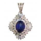 Platinum Natural 1.77ct Sapphire & Diamond Pendant