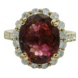 14k Gold 3.75 ct Pink Tourmaline & Diamond Ring