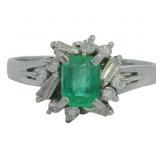 Platinum Natural Emerald & VS Diamond Ring