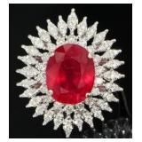 14kt Gold 11.10 ct Oval Ruby & Diamond Ring