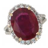 14k Gold 11.01 ct Oval Ruby & Diamond Ring