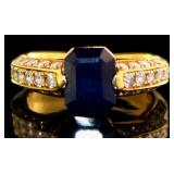 18k Gold 3.33 ct Natural Sapphire & Diamond Ring