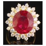 14kt Gold 13.21 ct Oval Ruby & Diamond Ring