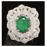14kt Gold Natural 6.83 ct Emerald & Diamond Ring
