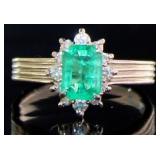 Platinum 1.11 ct Natural Emerald & Diamond Ring