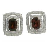 Radiant Cut Natural Garnet & Zircon Earrings