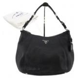 PRADA Black Leather Designer Shoulder Bag