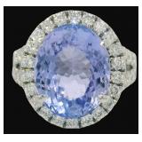 14kt Gold 8.68 ct GIA Tanzanite & Lab Diamond Ring