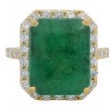 Natural 9.63 ct Emerald & Lab Diamond Ring