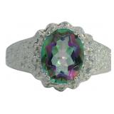 Oval 2.14 ct Natural Mystic Topaz & Diamond Ring