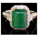 14k Gold 4.59ct Natural GIA Emerald & Diamond Ring