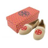 Tory Burch Micah Canvas Beige Red Slip On Size 7