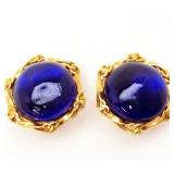 Chanel Blue Cabochon Earrings