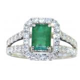 14k Gold 1.87ct Natural Emerald & Lab Diamond Ring