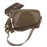 GUCCI GG Brown Leather Tassel Shoulder Bag