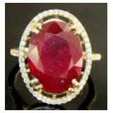 14kt Gold 13.83 ct Oval Ruby & Diamond Ring