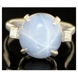 Platinum 9.57 ct Star Sapphire & Diamond Ring