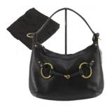 GUCCI Black Leather Horsebit Shoulder Bag