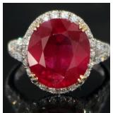 14kt Gold 11.05 ct Oval Ruby & Diamond Ring
