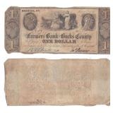1841 $1 Pennyslvania Farmers Bank of Bucks Note